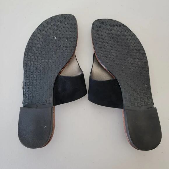 Sam Edelman Barry Suede Black Flat Sandals Women Size 7 Slip On Logo Slide Shoes - Picture 6 of 8